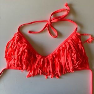 Neon coral fringe bikini top - Like new